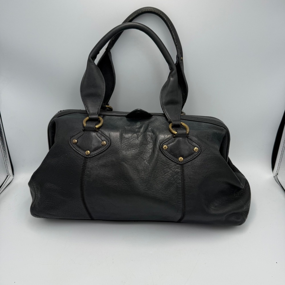 Vintage Y2K Sigrid Olsen Black Leather Doctor Bag Satchel Brass Hardware